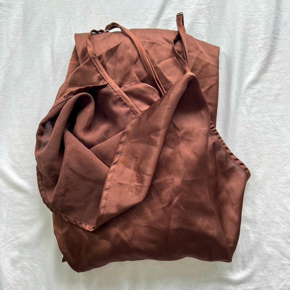 Satin Brown Cowl Neck Dress